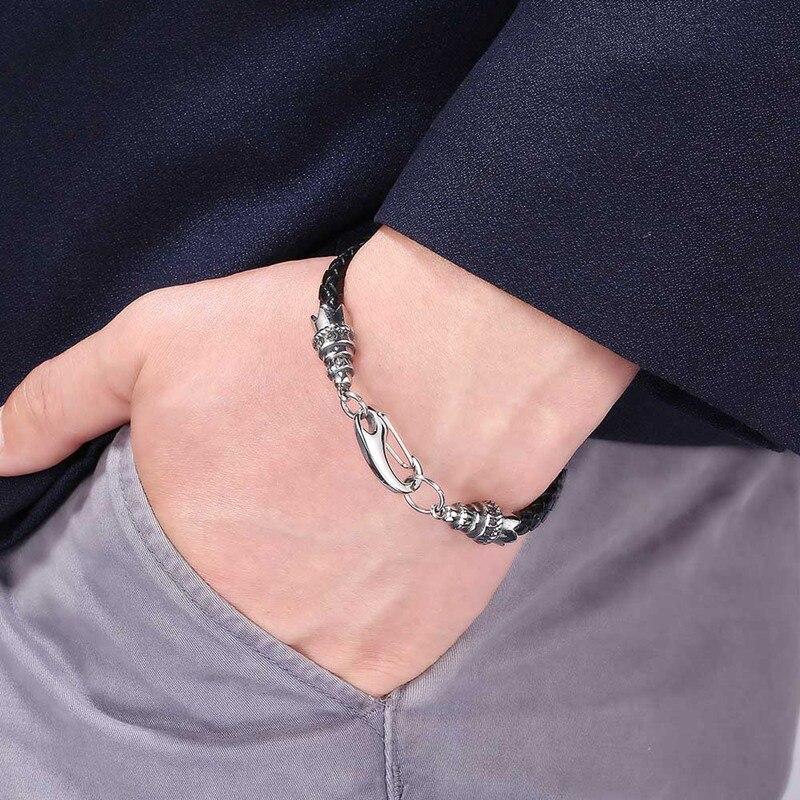 New Stainless Steel Leather Chain Lobster Clasp Bracelets Hand Men Bangles Jewelry 2021 BB1096