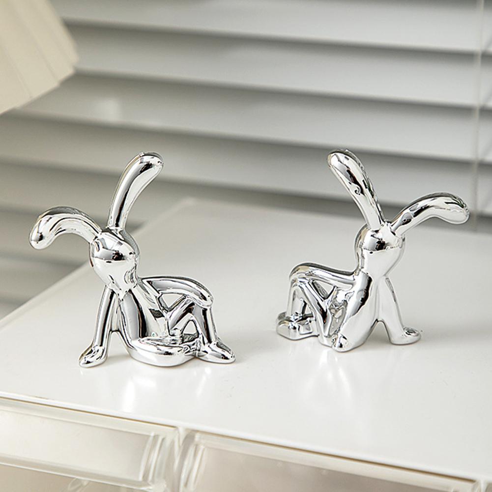 Cute Rabbit Figurine Modern Style Rabbit Animal Decor Silver Sitting Rabbit Ornament Living Room Decoration