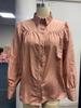 2024 Buckle Top Lantern Sleeve Pleated Solid Color Loose Long Sleeve Stand Collar Shirt for Women
