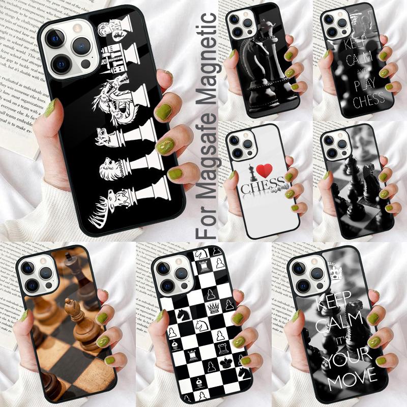 Chess Board Pieces Soft Phone Case for iPhone 17 Air 16e Pro max 15 Pro 13 14 Plus 11 12 MagSafe Magnetic Coque