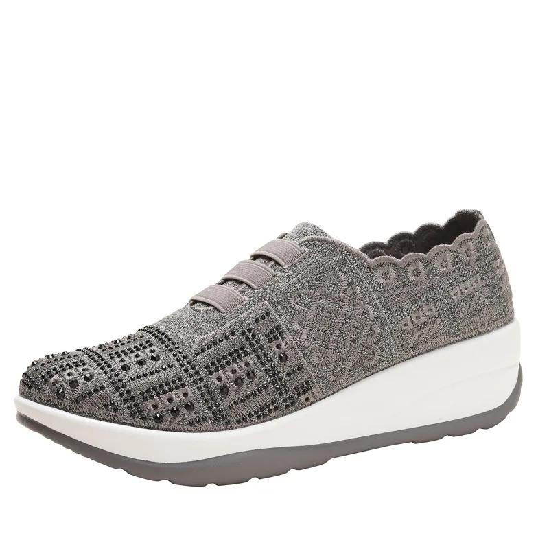 

Women Vulcanized Shoes Thick Sole Wedges Lightweight Casual Sports Shoes Women Breathable Thick Soles Chaussures Femme 42 серый