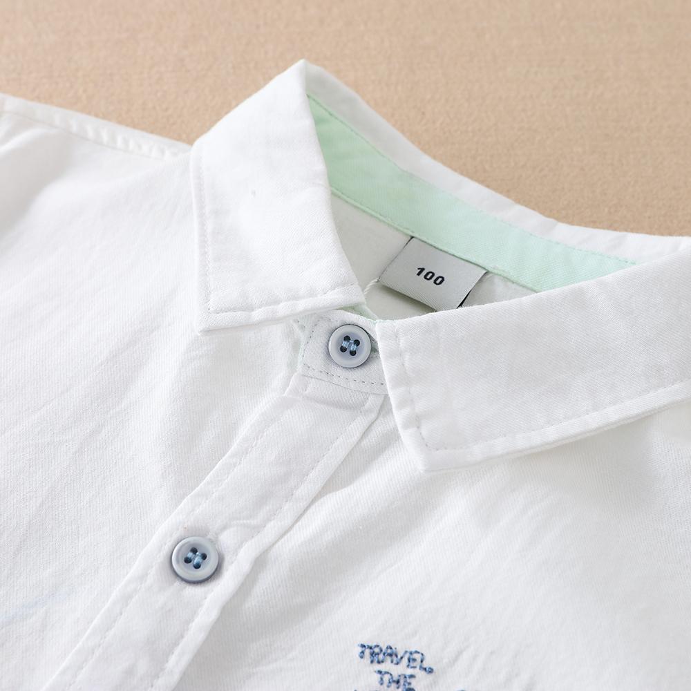 Kleinkind Jungen Weißes Dinosaurier Besticktes Freizeit Hemd Langärmlig Kleidung für 2-6 Jahre