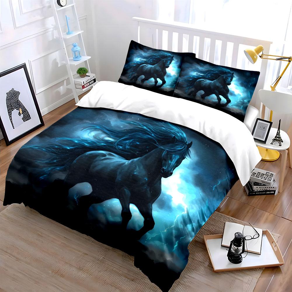 "Night Sky Horse Decor Set" Bedding Set with 1 Duvet Cover 2 Pillowcases Single Double King Queen, Gift
