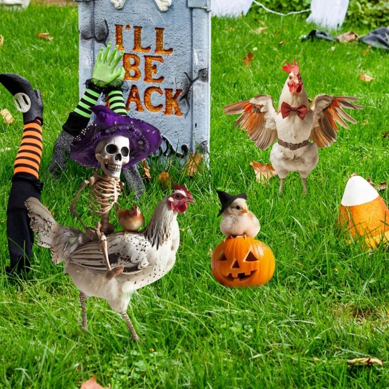 3Pcs Iron Halloween Garden Decorations Durable Rustproof Chicken Stakes Easy Install Outdoor Party Landscape Ornament