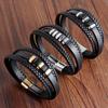 Fashion Male Jewelry Bracelet Multilayer Braid Leather Rope Chain Stainless Steel Magnetic Clasp WristBand Male Jewelry