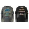 American Racing Retro Distressed Long Sleeve Tee - Hip Hop Streetwear with Cracked Letter Print and Fake Two-Piece Design