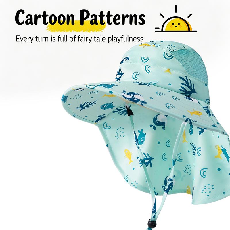 Cappello Estivo da Sole per Bambini con Protezione per il Collo e Cinturino a Tesa Larga Cappelli da Spiaggia per Bambini Cappello a Secchiello Protezione UV Cappellino Panama per Bambini e Bambine Outdoor
