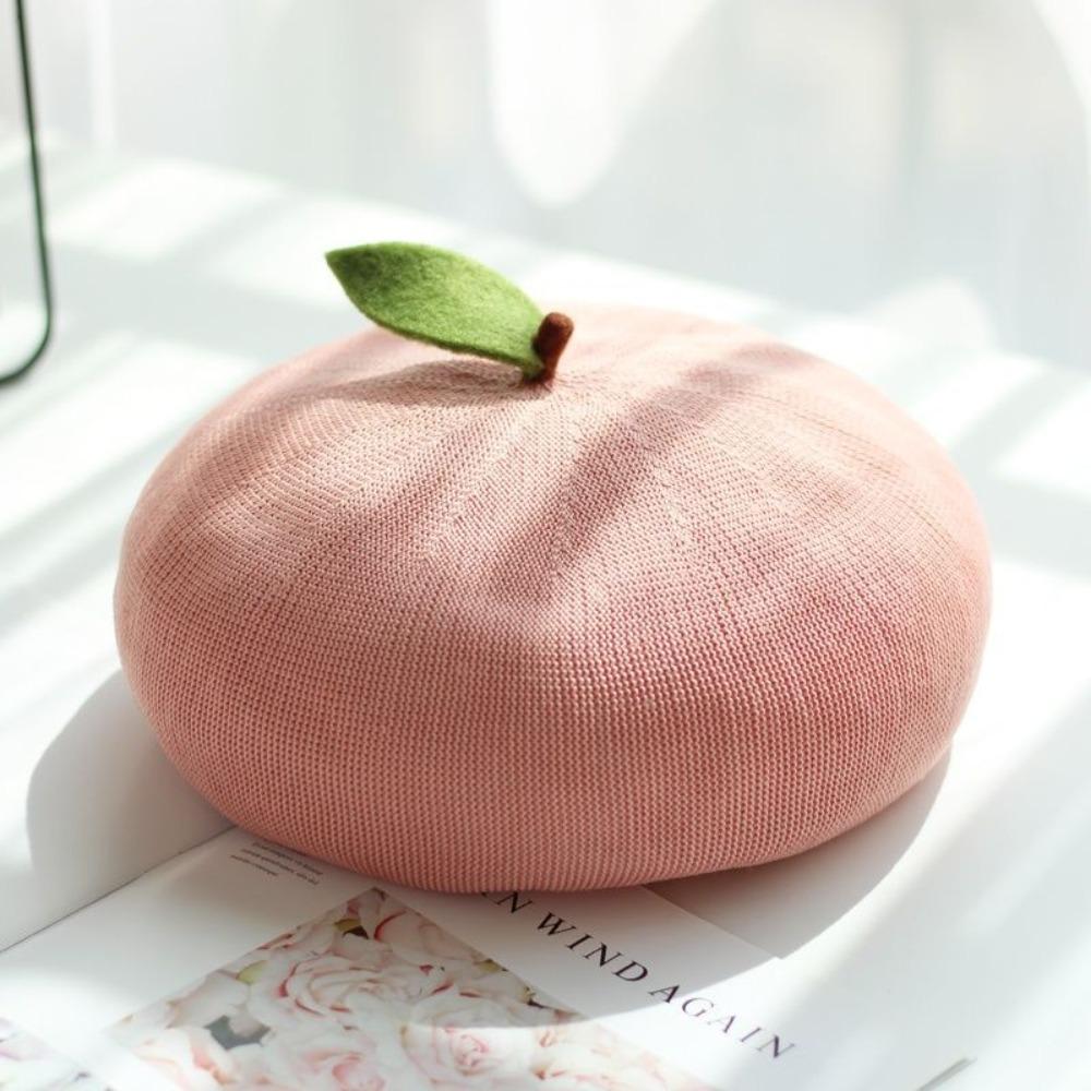 Breathable Girl Painter Hat Little Leaf Beanie Beret Cap Japanese Beret Fruit Caps  Spring Summer