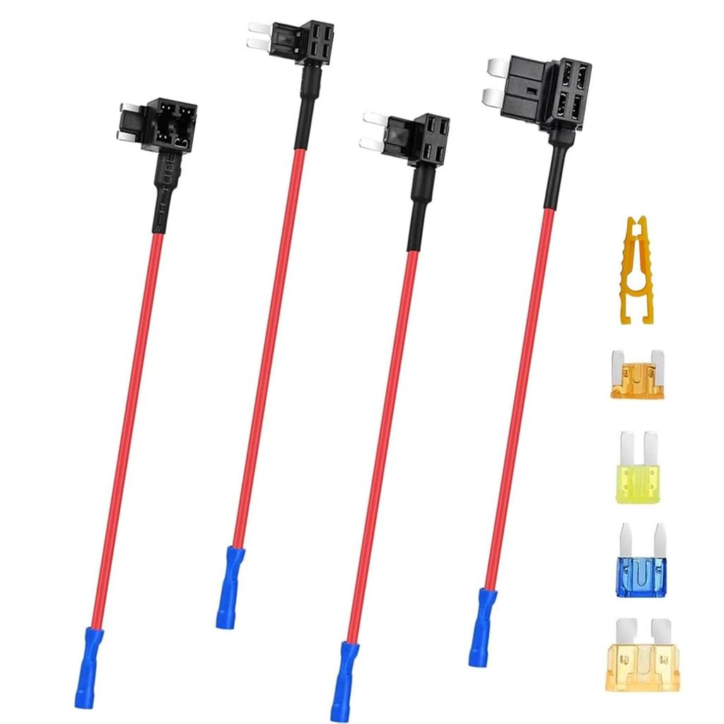 4 Types Mini Fuse Tap,12V Add-a-Circuit Adapter and Fuse Kit - F use Holder with MICRO2 Mini ATC ATS Low Profile Taps dapter for Cars Trucks Boats (4