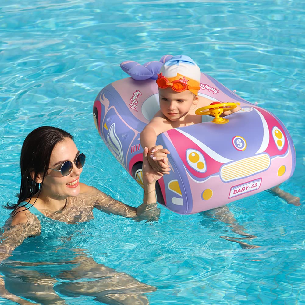 Baby Swim Supercar Swim Ring for UV Protection Removable Baby Water Suitable for Months Ring, Design, Foot-In Infants, SPF50+, Sunshade, Float, Play,