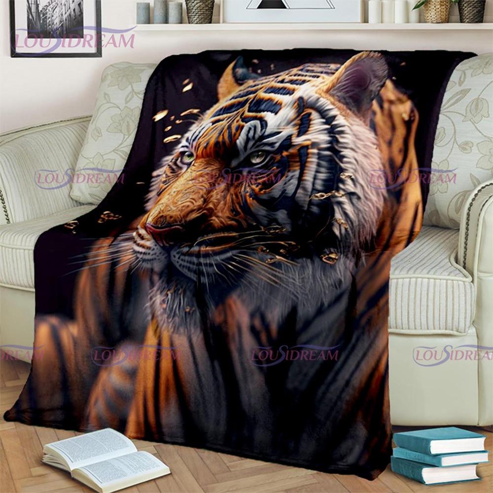 Übergroßer Flanell-Sofabettbezug mit brüllendem Tiger-Motiv, bedruckt, weiche und haarige Decke, warme Flanell-Überwurfdecken, Bürogeschenke