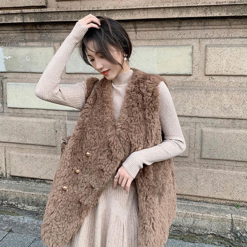 

Жилет зимняя одежда имитация ягненка плюшевое пальто осень и зима новый жилет из искусственного меха легкое пальто XL