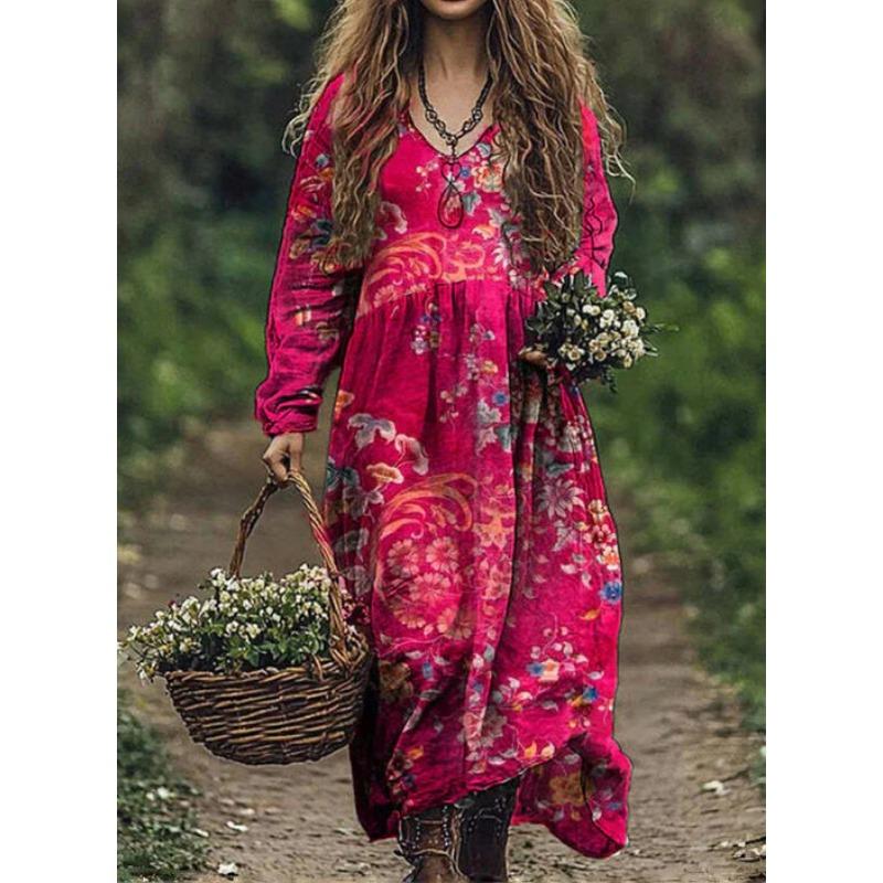 TIFICY Vestidos casuales holgados con escote en V y manga larga con estampado de flores para primavera y otoño para mujer
