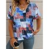 T-shirt Women's Summer Leisure Elegant Simple V-neck Short Sleeve Red Plaid