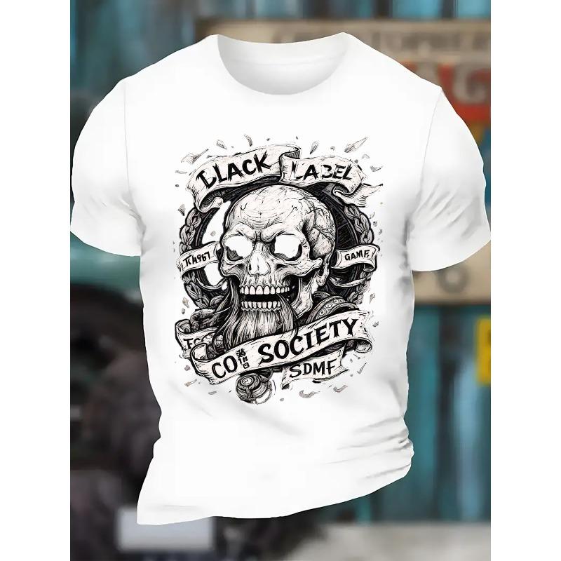 European Size Black Label Society Skull Graphic T-Shirt - Classic Crew Neck Polyester Tee, Soft & Breathable, Ideal for Casual Wear, Rock Music Fans,
