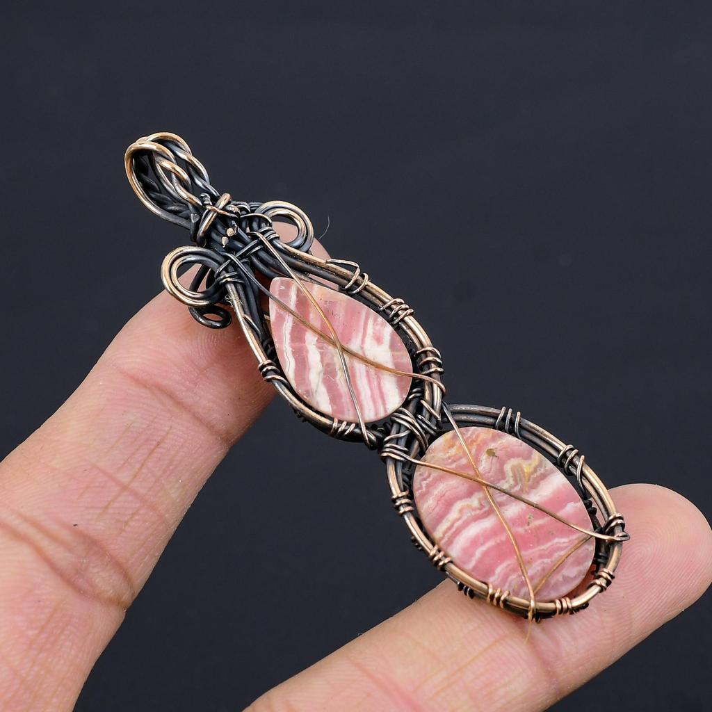 Rhodochrosite Jewelry, 999 Copper Wire Wrapped Pendant, Handmade Gemstone Jewelry Pendant, For Memorial Day