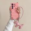 Leather Cartoon Dog Wrist Strap Phone Case for Samsung Galaxy S26 Ultra S25 S24 Plus S23 FE S22 A17 A07 Down Jacket Soft Cover