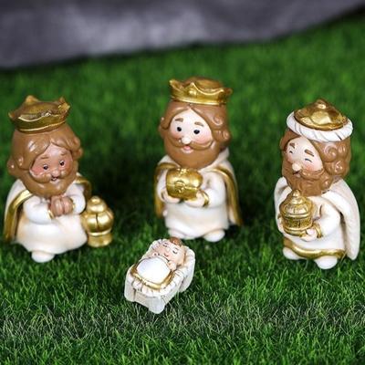 Harz Krippe Krippenstall Ornament Miniatur Cartoon Krippenfiguren Handbemalt LED Lichter Jesuskind Statue
