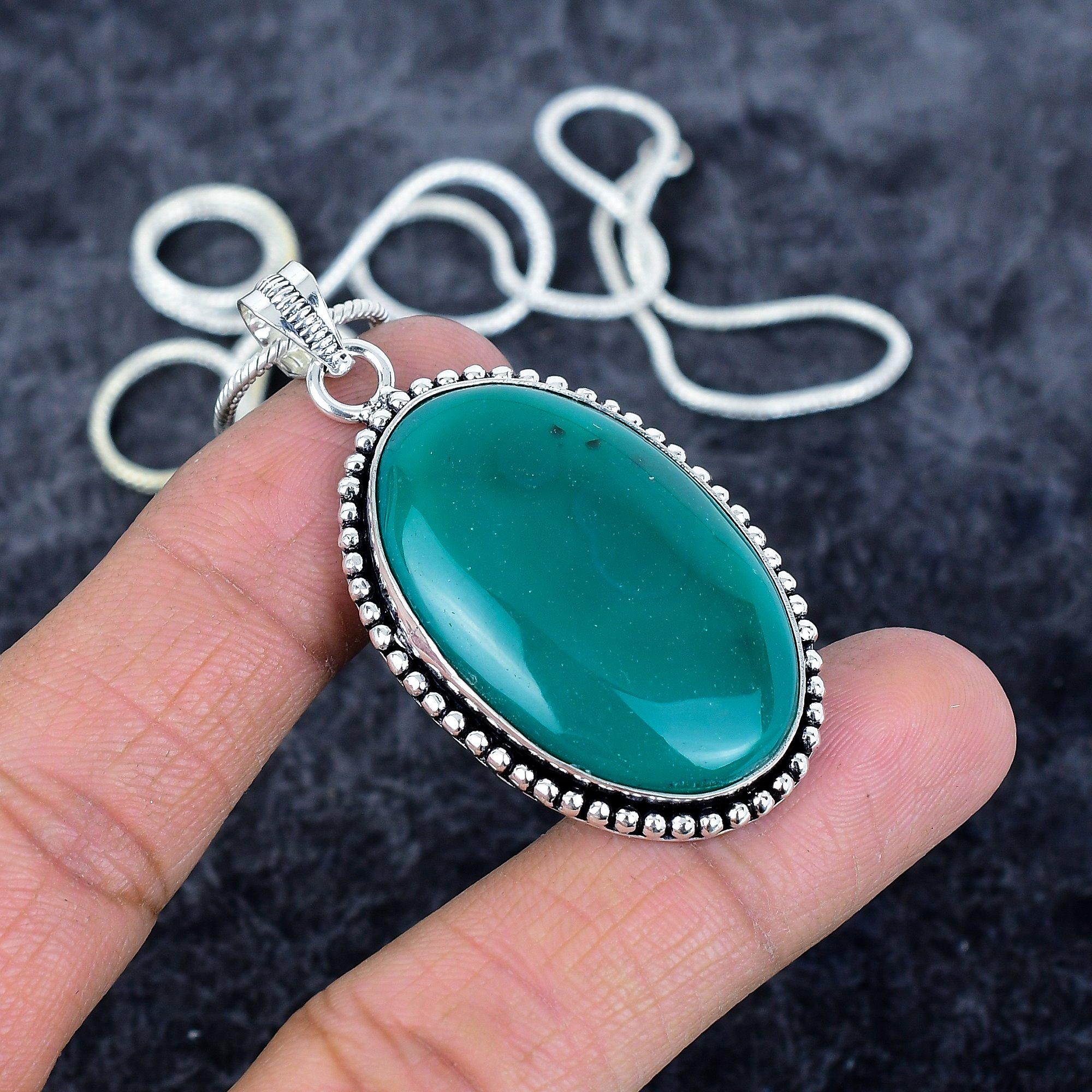 

Green Onyx Gemstone Handmade 925 Sterling Silver Jewelry Pendant 2.17 M-2950