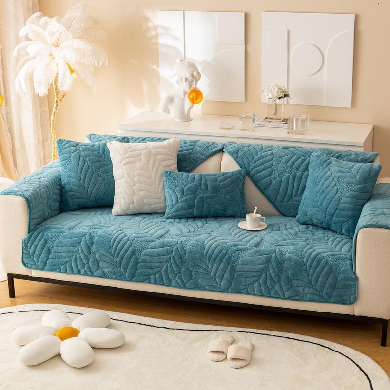 

Короткий плюшевый чехол для дивана в виде листвы для гостиной, нескользящий мягкий утолщенный диван-полотенце, коврик L-образной формы, защитный чехол для дивана, домашний декор 70x70cm 1pcs