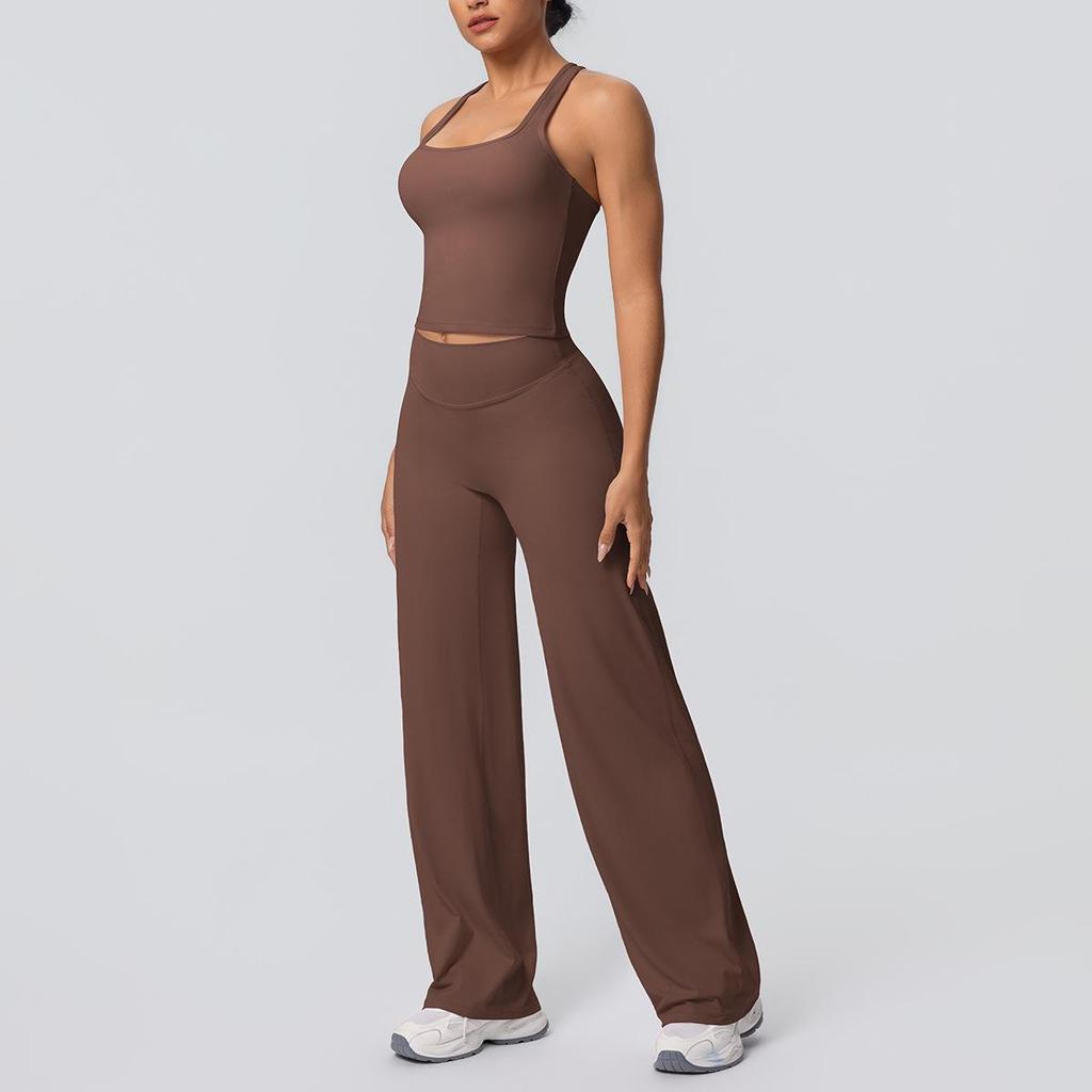 High-Waisted Yoga Set: Hip-Lifting Wide-Leg Pants & Sports Back Crop Top