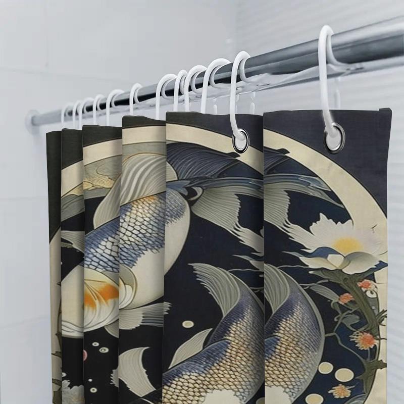 Vintage Japanischer Fischdruck Duschvorhang Wasserdicht Dekorativ Zuhause Badezimmer Dekoration Modernes Blumendesign Stoff Duschvorhänge