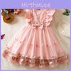 Vestito estivo da principessa per bambina con tessuto a rete a farfalle per festa di compleanno per neonati