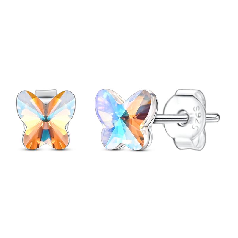 Original 925 Sterling Silver Stud Earrings Moonstone Heart Crystal Butterfly Gold Bowknot Earrings For Women Exquisite Jewelry