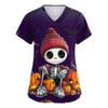 Women's V-neck Halloween Printed Short-sleeved Pocket Side-slit Protective Suit Top