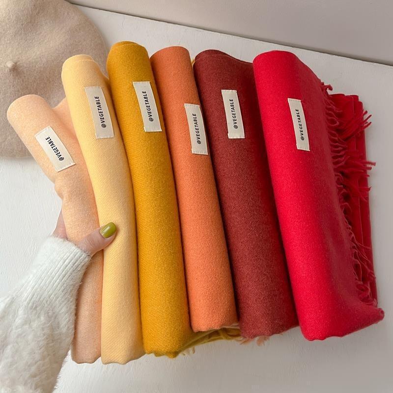 New imitation cashmere scarf women's autumn and winter versatile solid color khaki warm scarf shawl men