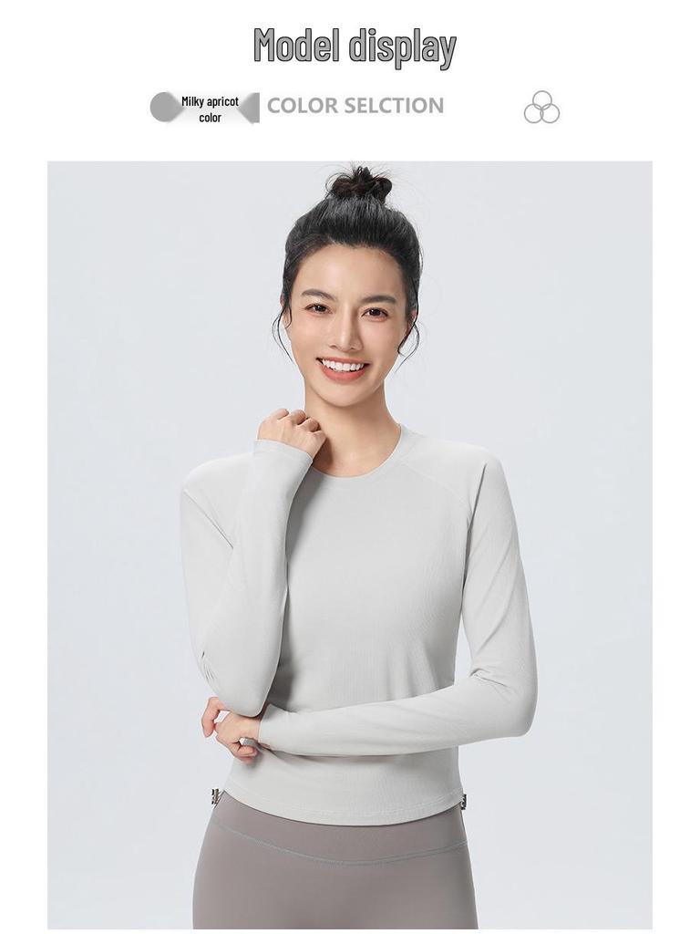 Women's Long Sleeve Slim Fit Yoga Top - High Stretch, Quick Dry, with Side Drawstring for Fitness & Running (Autumn/Winter)