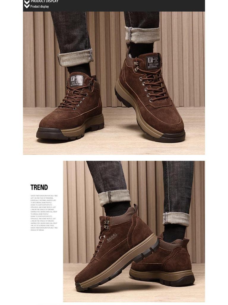 Men's 2025 Wool-Integrated Leather Snow Boots - Non-Slip, Warm, Thick, High-Top Casual Shoes