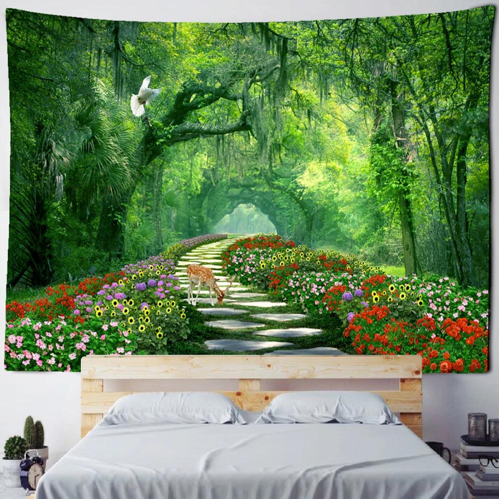 Bamboo Forest Flying Pigeon Path Tapestry Wall Hanging Hippie Tapiz Psychedelic Mystery Simple Natural Home Decor