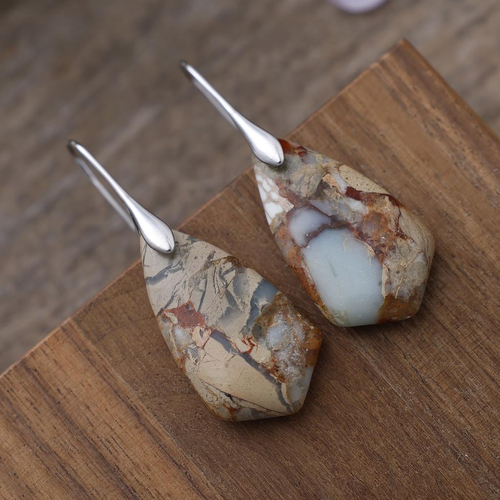 Bohemian Colored Emperor Stone Geometric Pendant Earrings Earrings European and American Popular Jewelry