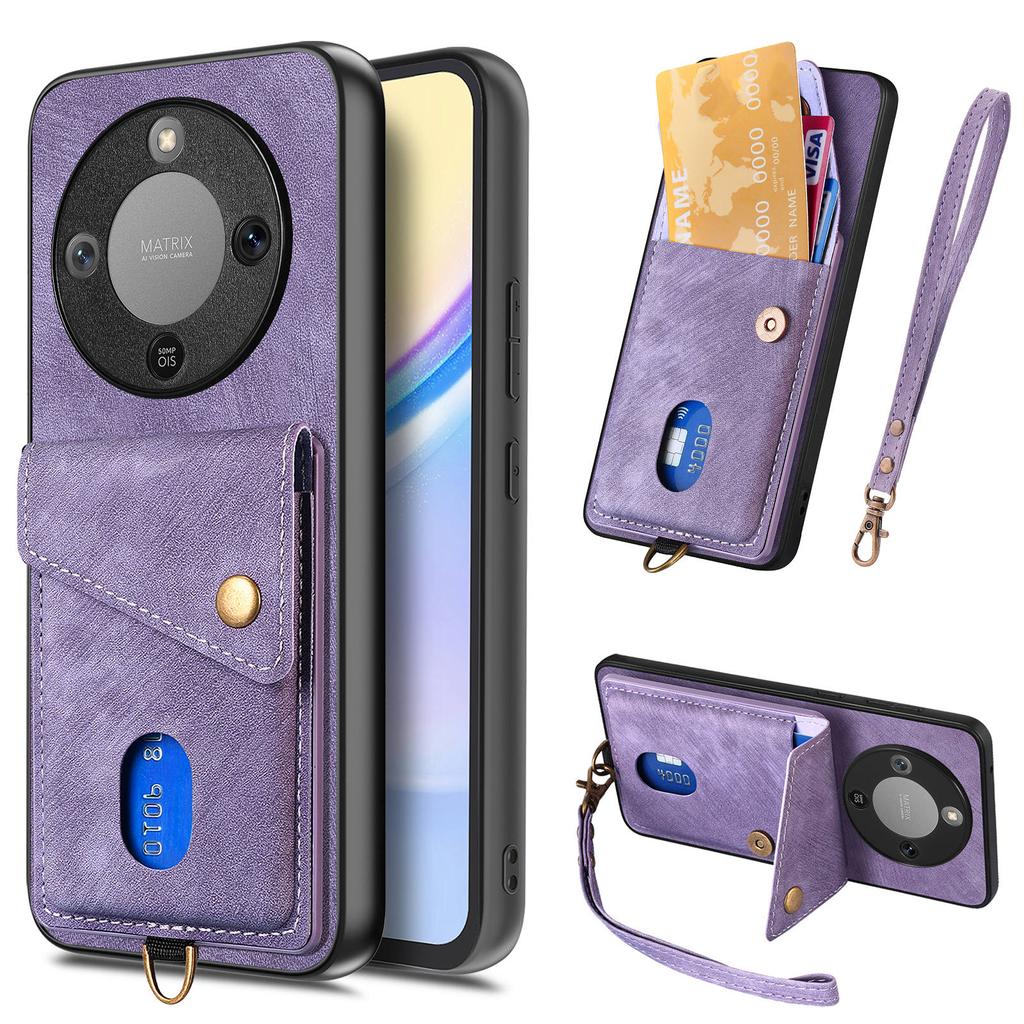 Etui Na Telefon Do Honor Magic8 Lite 5G / X9d 5G / X70 5G Z Miejscem Na Karty Podpórką Skórzany Tył Z Paskiem Na Nadgarstek