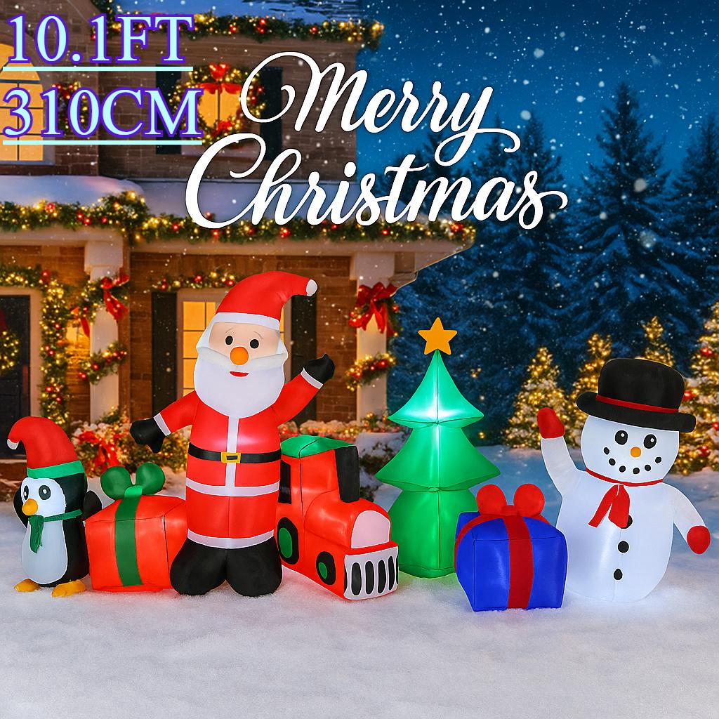 10.1FT Xmas Holiday Inflatable Yard Decor Santa Snowman Penguin Tree Set LED Christma Home Decoration Festive Toy Gift Decor