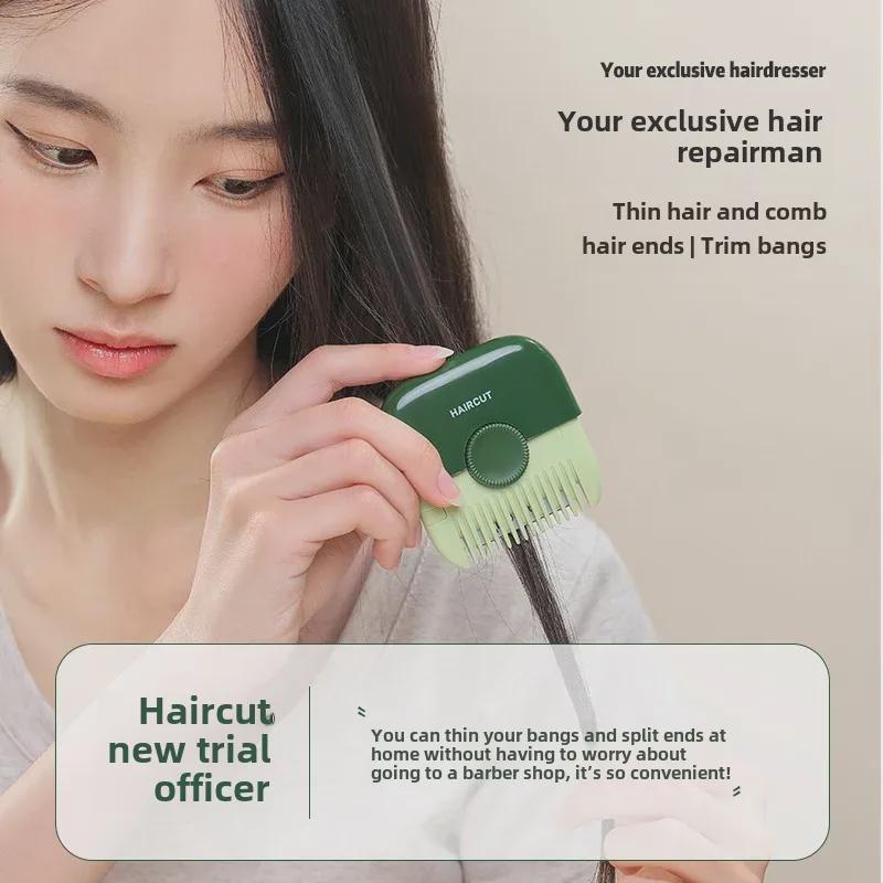 Dual-Sided Bangs and Hair Trimmer Comb with Blade for Home Hair Clipping
