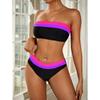 Sexy Bandeau Bikini 2025 Women Black Patchwork Striped Push Up High Waist Swimsuit Summer Bathing Suit 2 Piece Swimwear Biquini