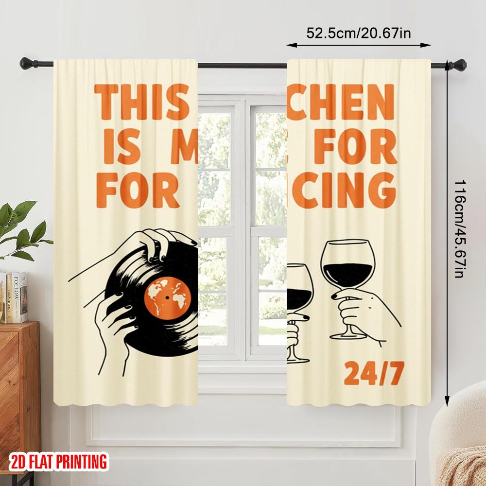 2 Stück 2D Flachdruck Vorhang Diese Küche Tanzen Vinyl Glas Polyester Ohne Strom Partydekorationen Perfekt für Raum
