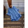 Cross2026 Women's Loose Ruffle Short Sleeve Button-Up Round Neck Shirt