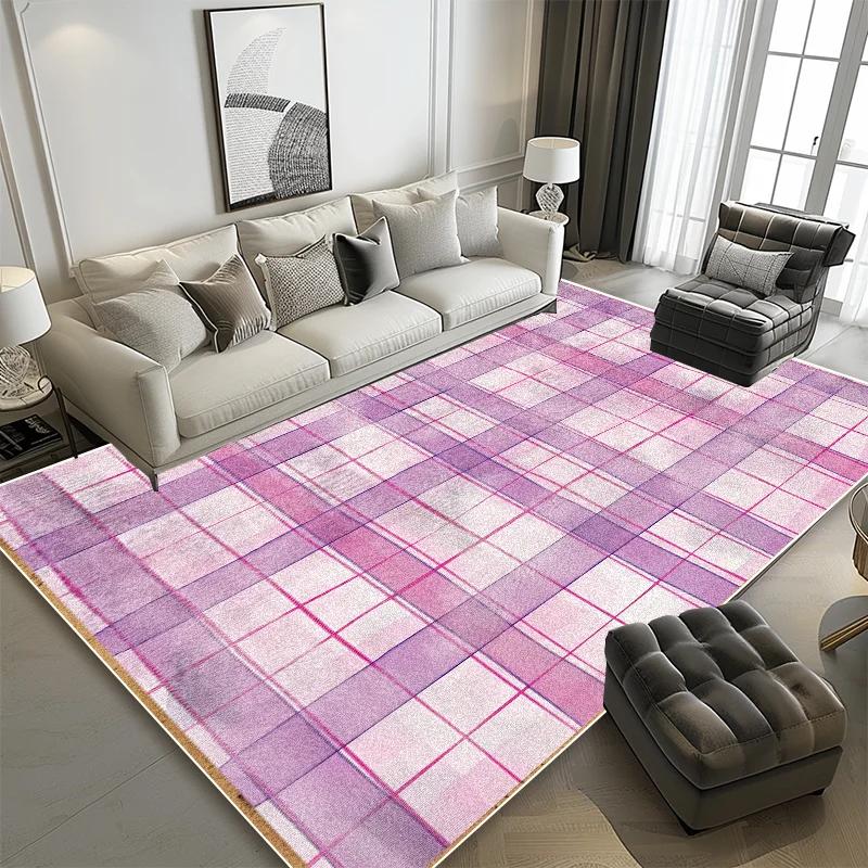 Modern Geometric Carpets for Living Room Grid Decoration Sofa Area Non-slip Washable Rugs Bedroom Cloakroom Entrance Door Mats