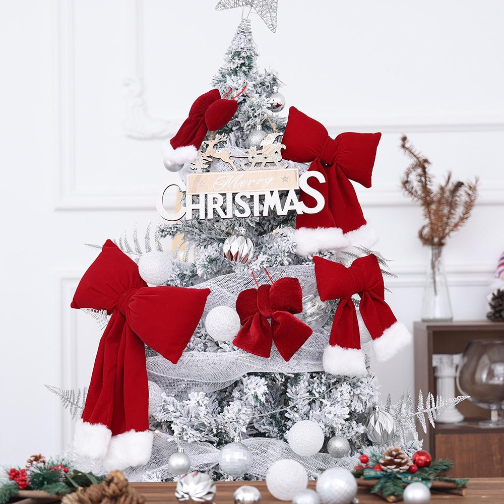 Red Velvet 3D Christmas Bow Ornament for Tree Decoration