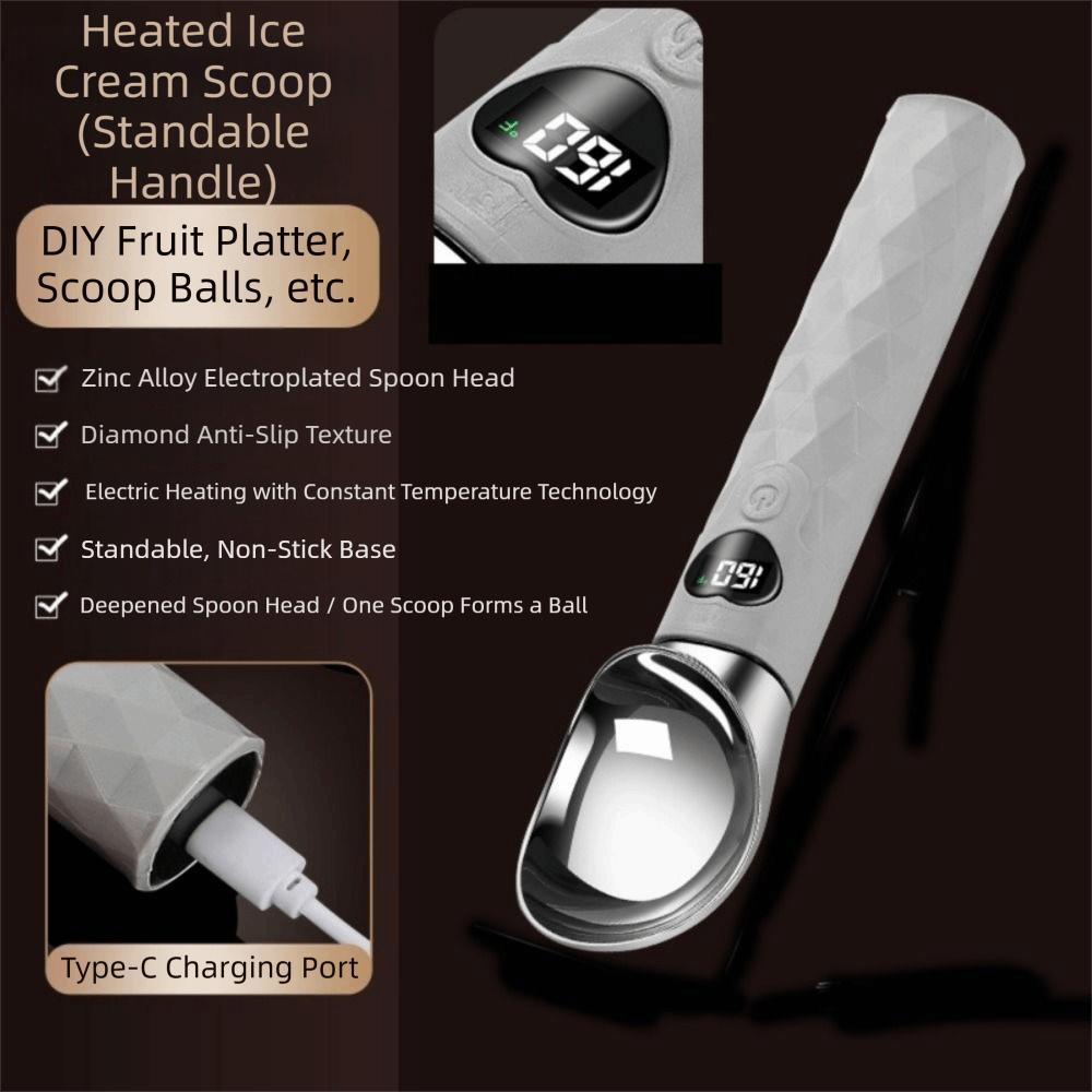 LED Display Electric Heated Ice Cream Scoop Waterproof Nonstick Surface Self Warming Dessert Gadget Fast Heating Easy Serving