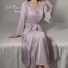 Guiruo Lace-Trimmed Deep V Nightdress Set with Chest Pads