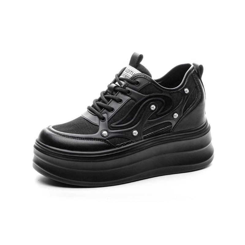 Spring and summer women's shoes new lace-up versatile small wedge heel muffin thick sole inner height increase and casual little white shoes