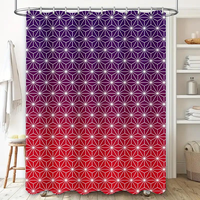 Moderne Geometrische Muster Duschvorhang Wasserdicht Badezimmer Dekor Mit Rot-Blau Gradient Design 72X84 Zoll Für Badewanne Oder