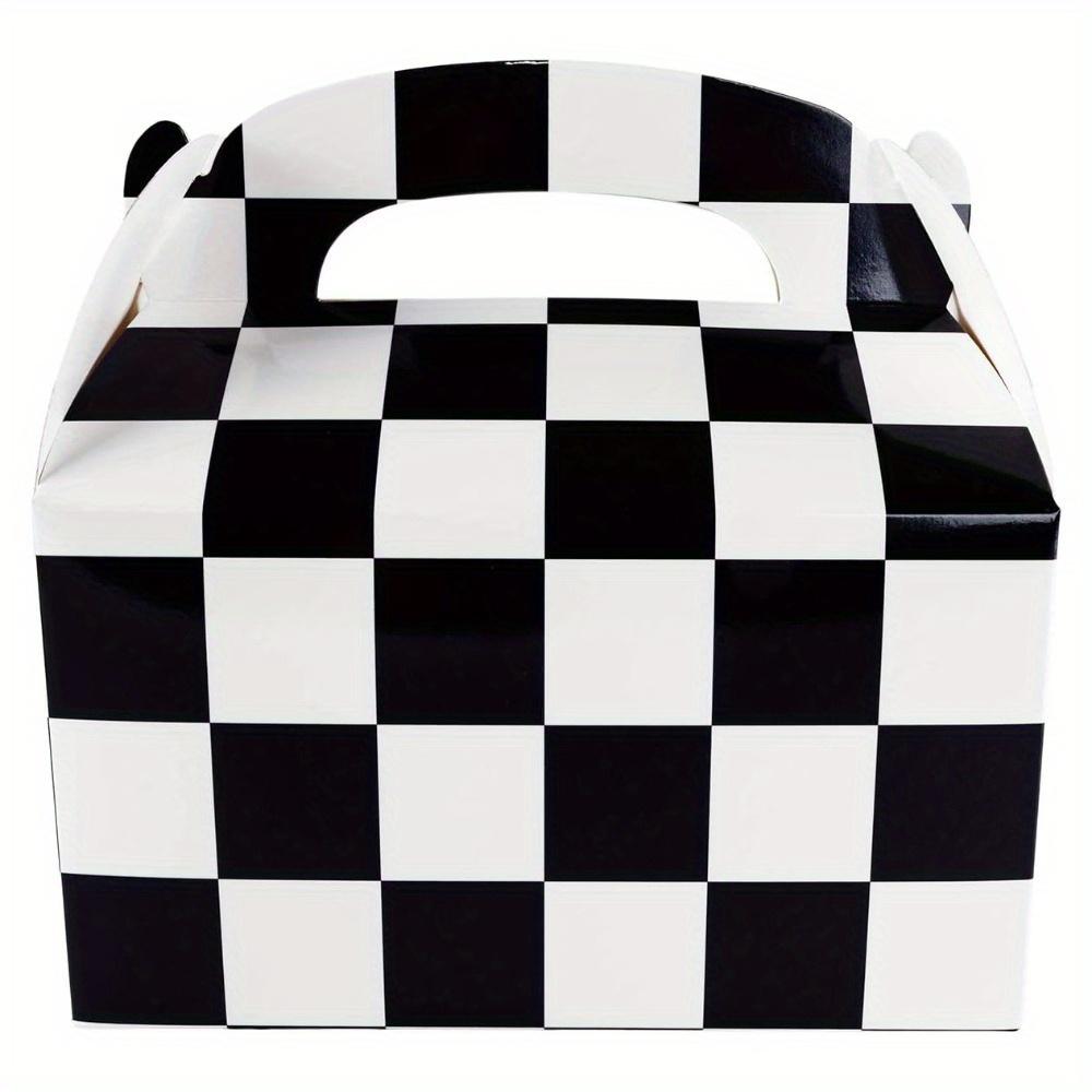 12pcs Checkered Gift Boxes with Handle Black and White Checker Racing Treat Boxes Folden Cardboard Boxes Race Car Theme Party Favors Boxe