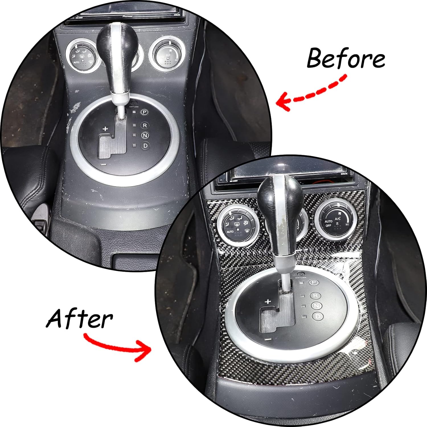 Daeiclru Soft Carbon Fiber Central Control Gear Shift Panel Trim Compatible with Nissan 350z 2003-2006, Gear Shift Panel Decoration Cover Sticker,