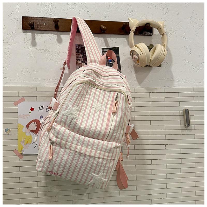 Striped backpack, large-capacity high school backpack, new lightweight schoolbag for junior high school students in the school season