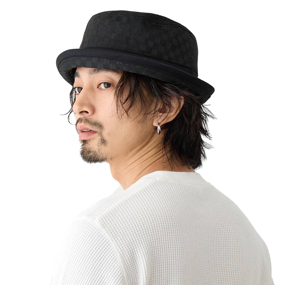 

Happy Hat Checkered Pork Pie Checked Foldable Bucket Hat Hat, 2-Way, XXL, 62cm, Black, hat-899-03-62, All-Season, Unisex, Pattern,